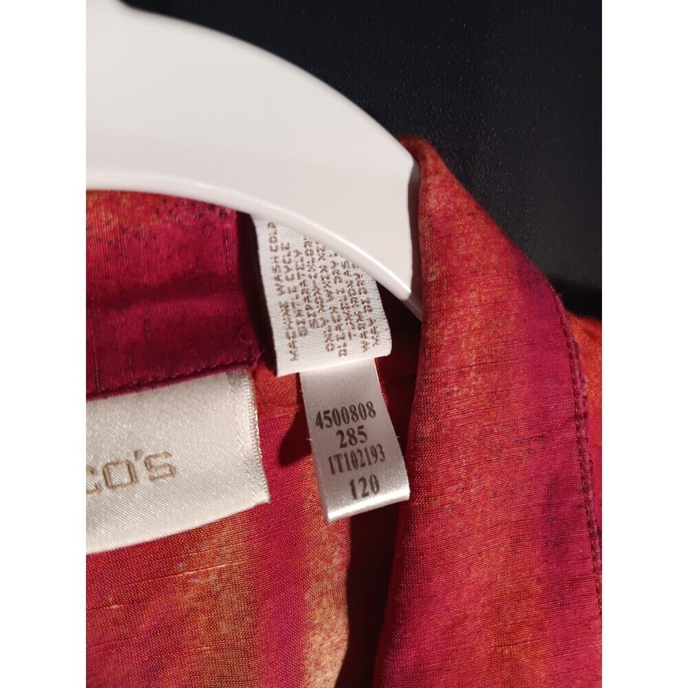 Chico’s Size 2 Linen Blend Jacket Semi Sheer Red Pink Stripe Drawstring Boho - Picture 6 of 6